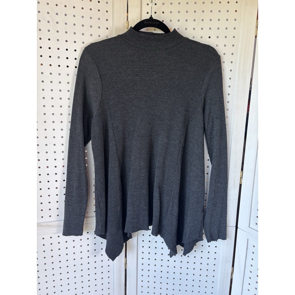 T.La Anthropologie Women's S Charcoal Gray Waffle Knit Mock Neck Pullover Top